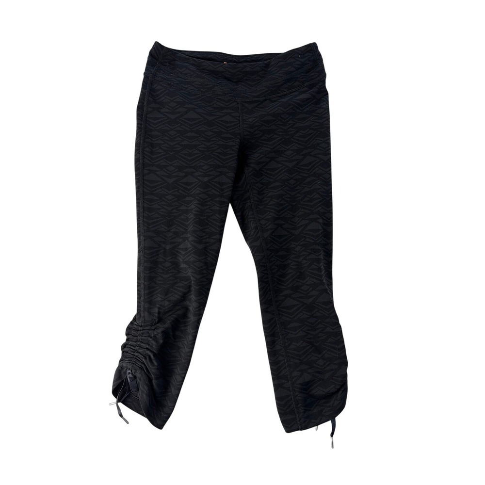 Lucy Leggings Womens S Hatha Capri Ruched Cinched Hem Geometric Black Gray